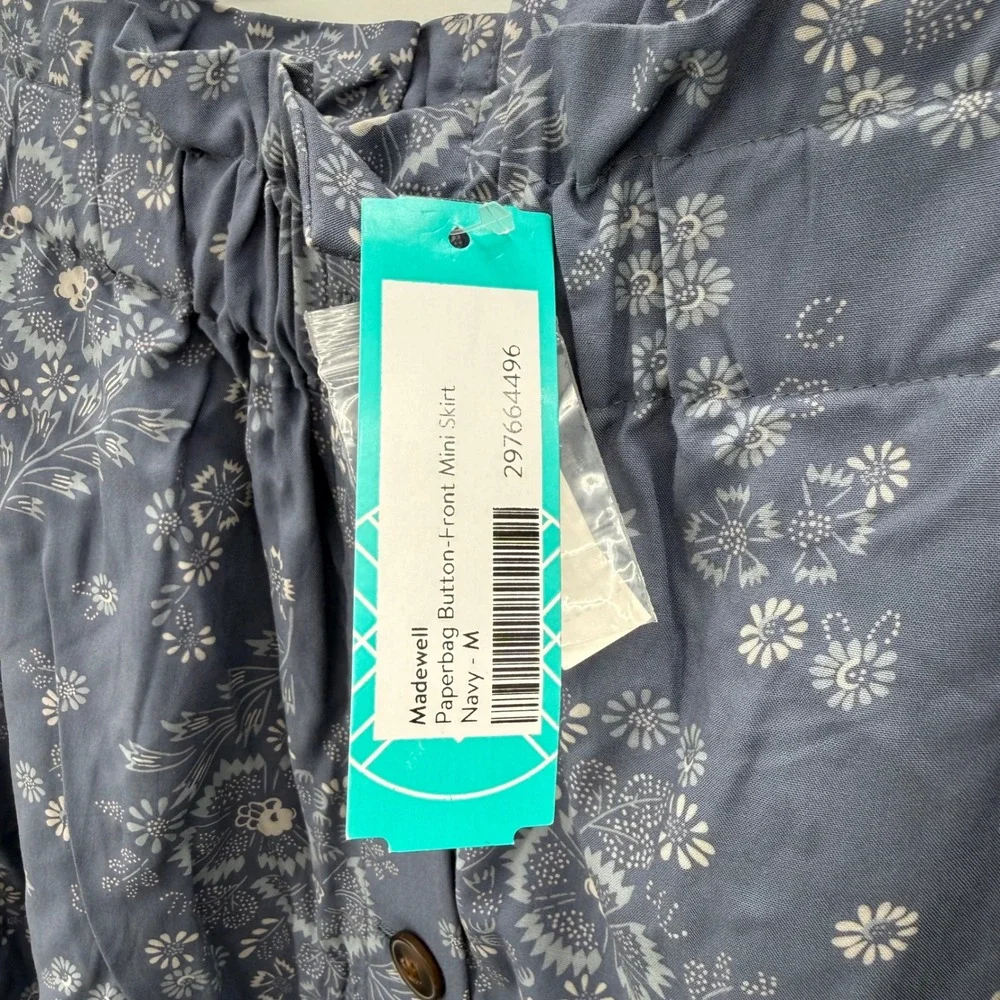 Madewell Paperbag Button‎ Front Mini Skirt Blue Floral Womens Size Medium NEW